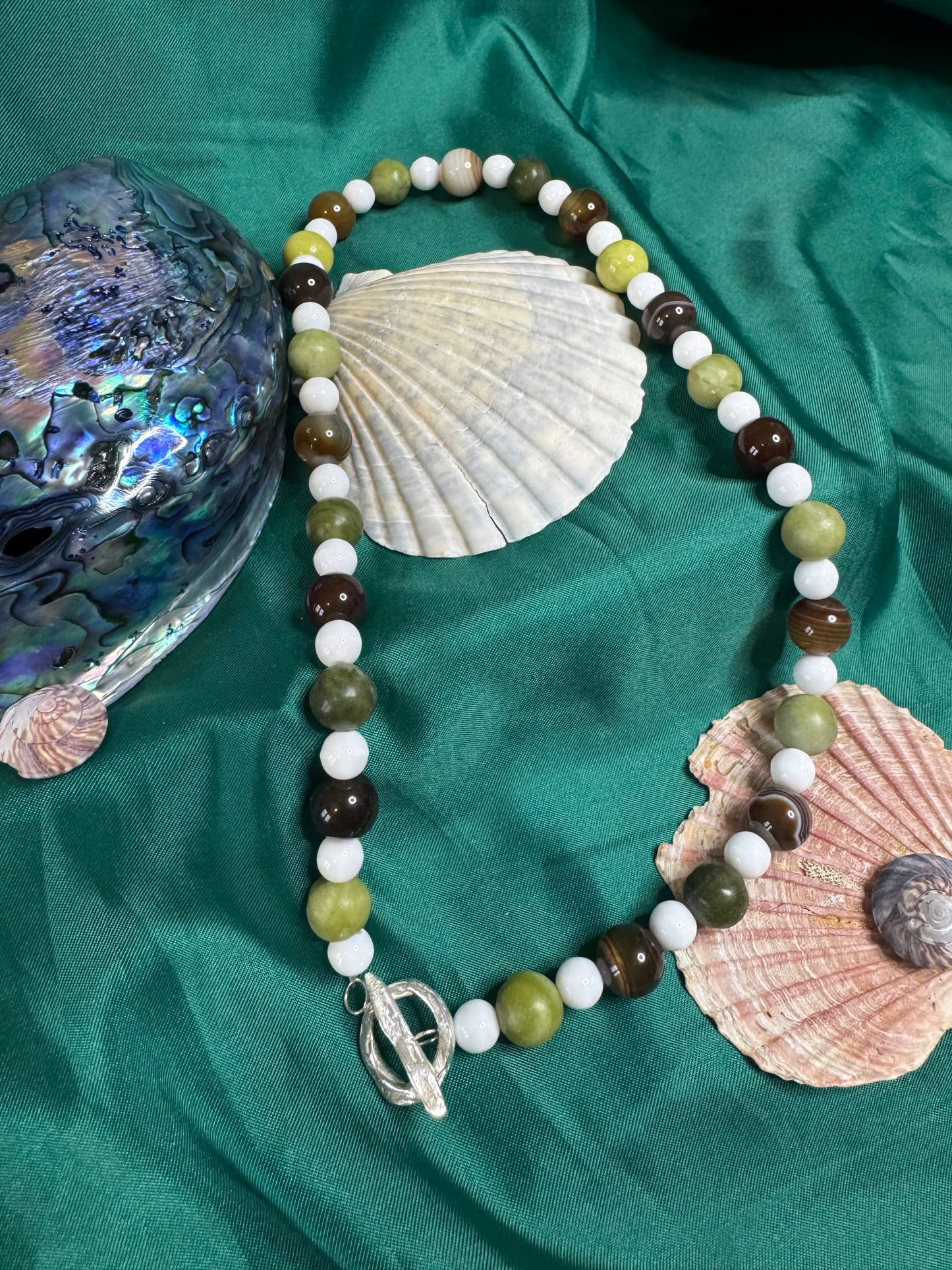 Banded Agate and Vintage Jade Toggle Necklace